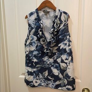 Tommy Bahama Floral Ruffle Blouse - Blue and White